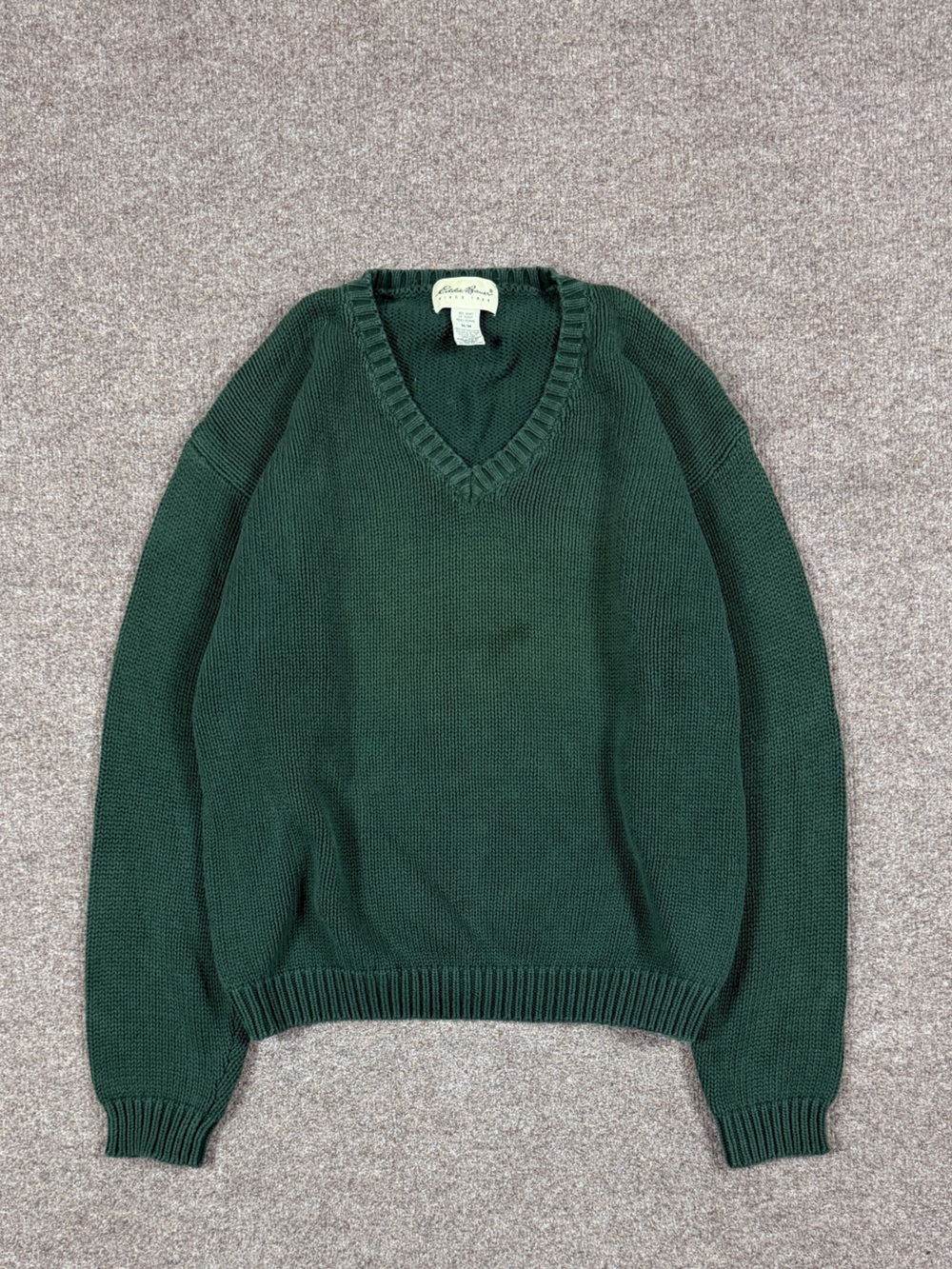 Vintage Eddie Bauer Green V-Neck Long Sleeve Pullover Sweater Mens M 100% Cotton